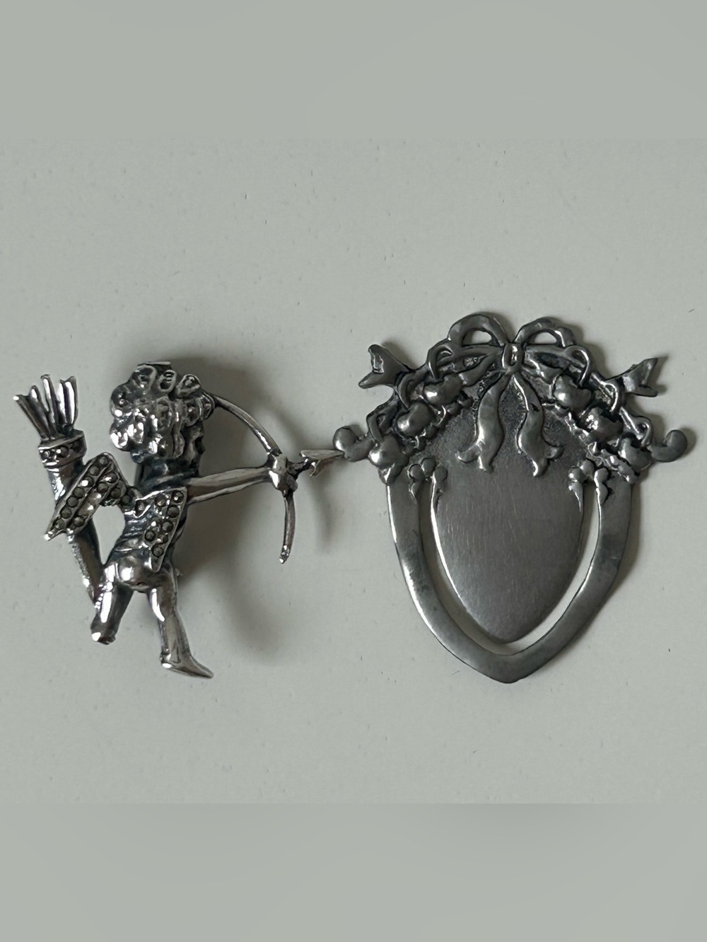 Silver Cupid Brooch & Heart Pewter Clip Set